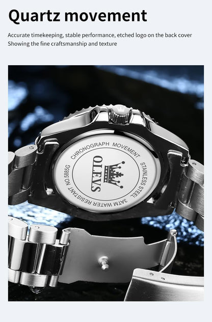 OLEVS Luxury Watches for Men Big Face Stainless Steel Business Dress Analog Quartz Watch with Day Waterproof Luminous Mens Wrist Watch