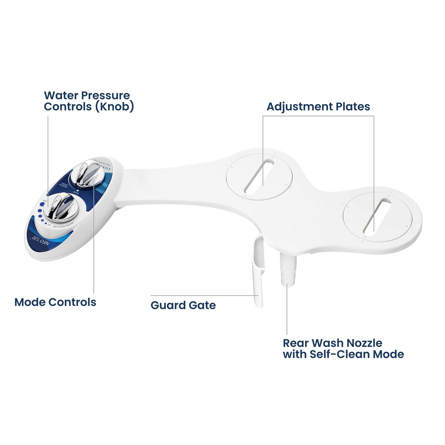 LUXE Bidet NEO 120 - Single Nozzle, Self-Cleaning, Non-Electric Bidet Attachment for Toilet Seat, Adjustable Water Pressure, Rear Wash (White)