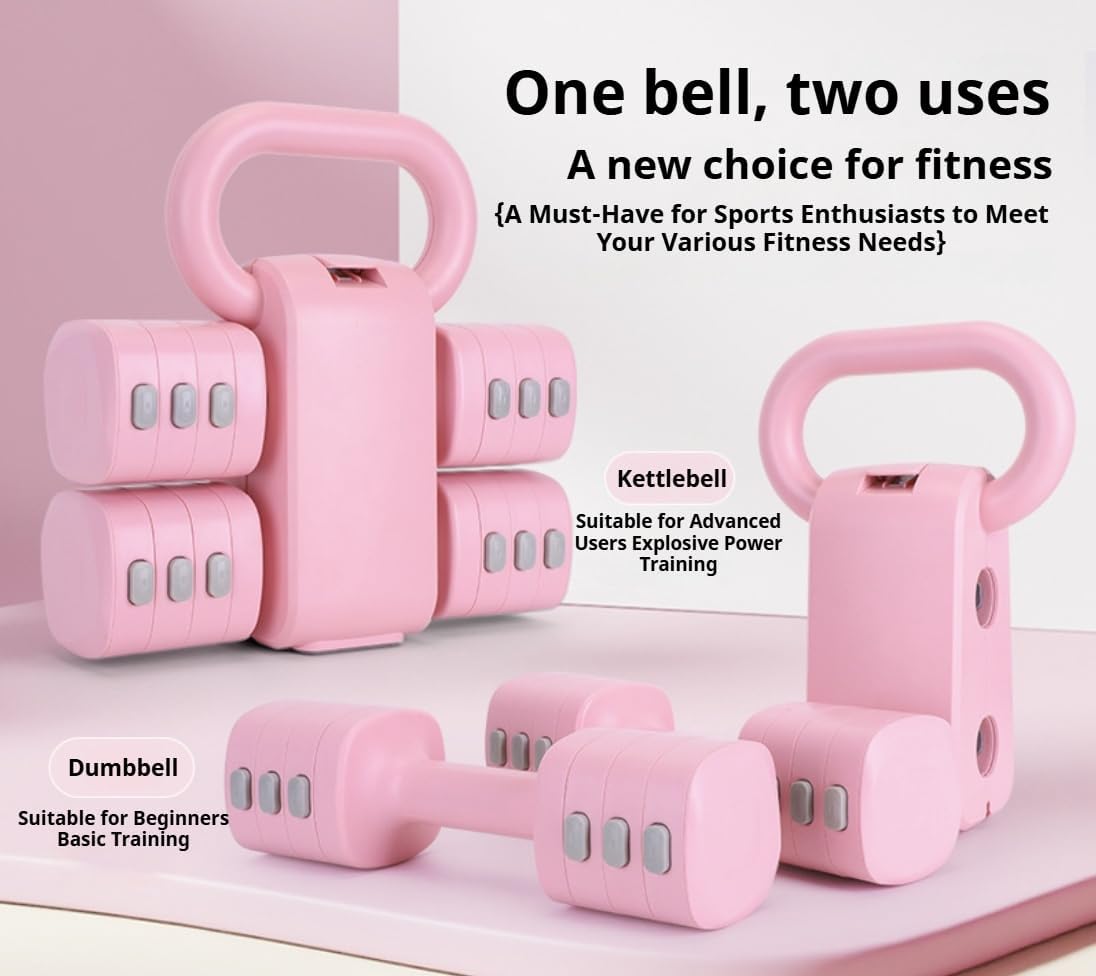 Adjustable Dumbbell Set of 2, 4 in 1 Free Weights for Women with Fast Adjustment, Home Gym & Outdoor Exercise Training, Includes 2.2lb 3.3lb 4.4lb 5.5lb Hand Weights, Compatible with Kettlebells
