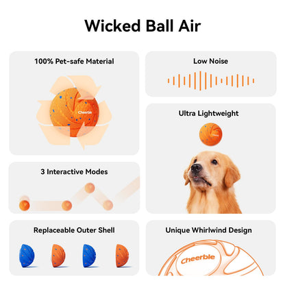 Cheerble Smart Interactive Dog Toy, Wicked Ball AIR, Automatic Moving, Bouncing, and Rotating, E-TPU Material, IPX7 Waterproof Rating, Active Rolling Ball for Puppy, Medium and Large Dogs