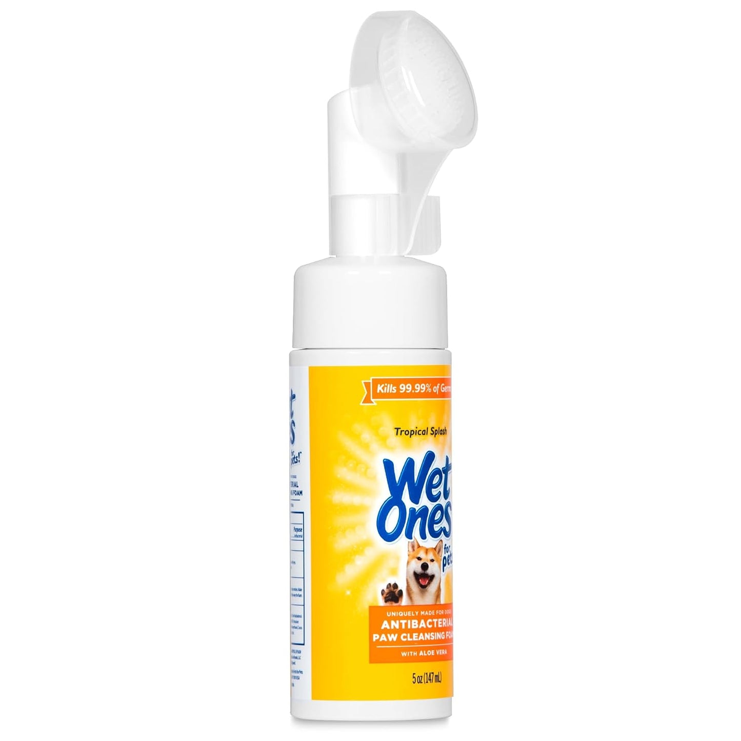 Wet Ones for Pets Antibacterial Dog Paw Cleaner with Built-in Scrubber Brush, Tropical Splash Scent - Foaming Cleanser for Dog Paws - Paw Washer & Grooming Care, 5 Ounce