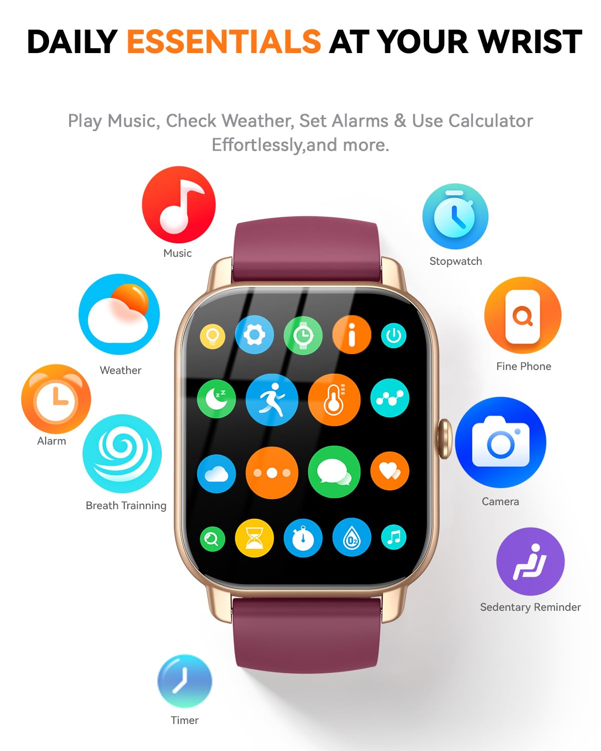 Smart Watches for Men Women, Fitness Tracker with Activity Counter/Sleep Monitor, IP68 Waterproof Smart Watch for Android iPhone iOS Compatible (Jet Black, 1.83)