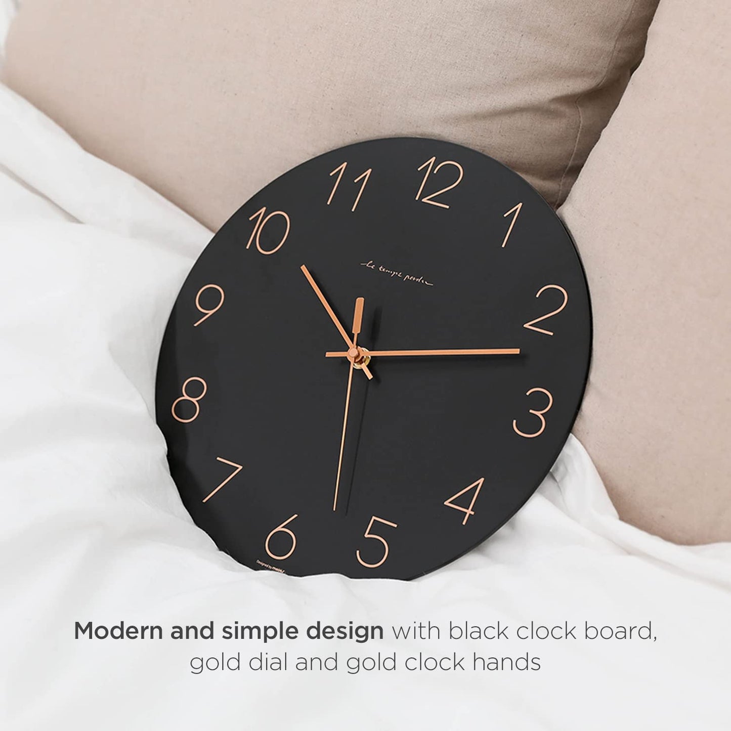 mooas Wooden Frame Flatwood Wall Clock,12" Non-Ticking Sweep Movement Decorative Battery Operated Wall Clock for Home Living Room Kitchen Bedroom Office School (Dark Brown)