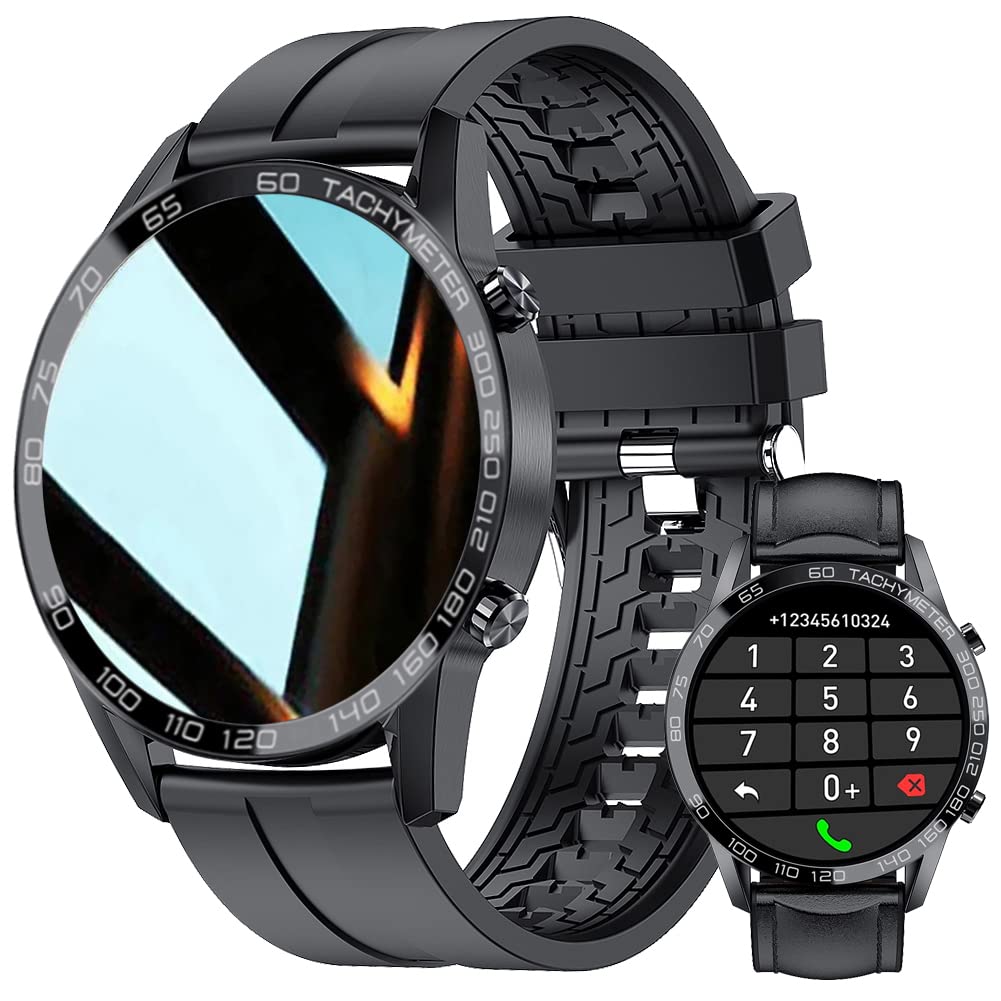 Men Smart Watch for Android iOS, Bluetooth Calls Voice Chat with Heart Rate/Sleep Monitor Fitness Tracker, 1.3" Full Touch Screen IP67 Waterproof Stainless Steel Activity Tracker for Men