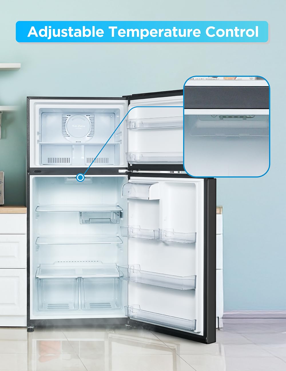 Commercial Cool 20 Cu. Ft. Top Mount Refrigerator with Freezer, 2-Door Refrigerator with Top Freezer and Adjustable Temperature Control, Ice Maker Ready, Energy Star Certified, Stainless Look