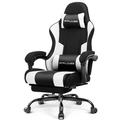 GTPLAYER Gaming Chair, Computer Chair with Footrest and Lumbar Support, Height Adjustable Game Chair with 360°-Swivel Seat and Headrest and for Office or Gaming (Pearl White)