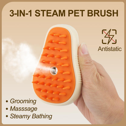 Cat Steam Brush, 3 In 1 Steamy Pet Brush, Silicone Massage Dog Hair Remover Comb, Spray Mist Grooming for Indoor Kittens (Mango Green)
