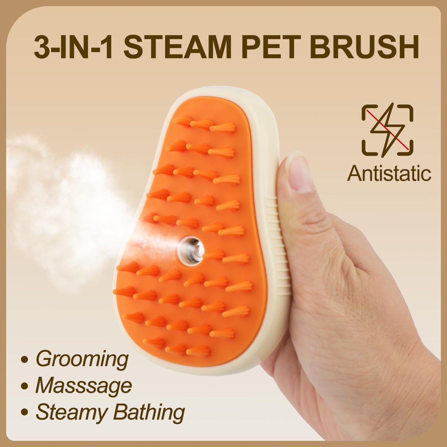 Cat Steam Brush, 3 In 1 Steamy Pet Brush, Silicone Massage Dog Hair Remover Comb, Spray Mist Grooming for Indoor Kittens (Mango Green)