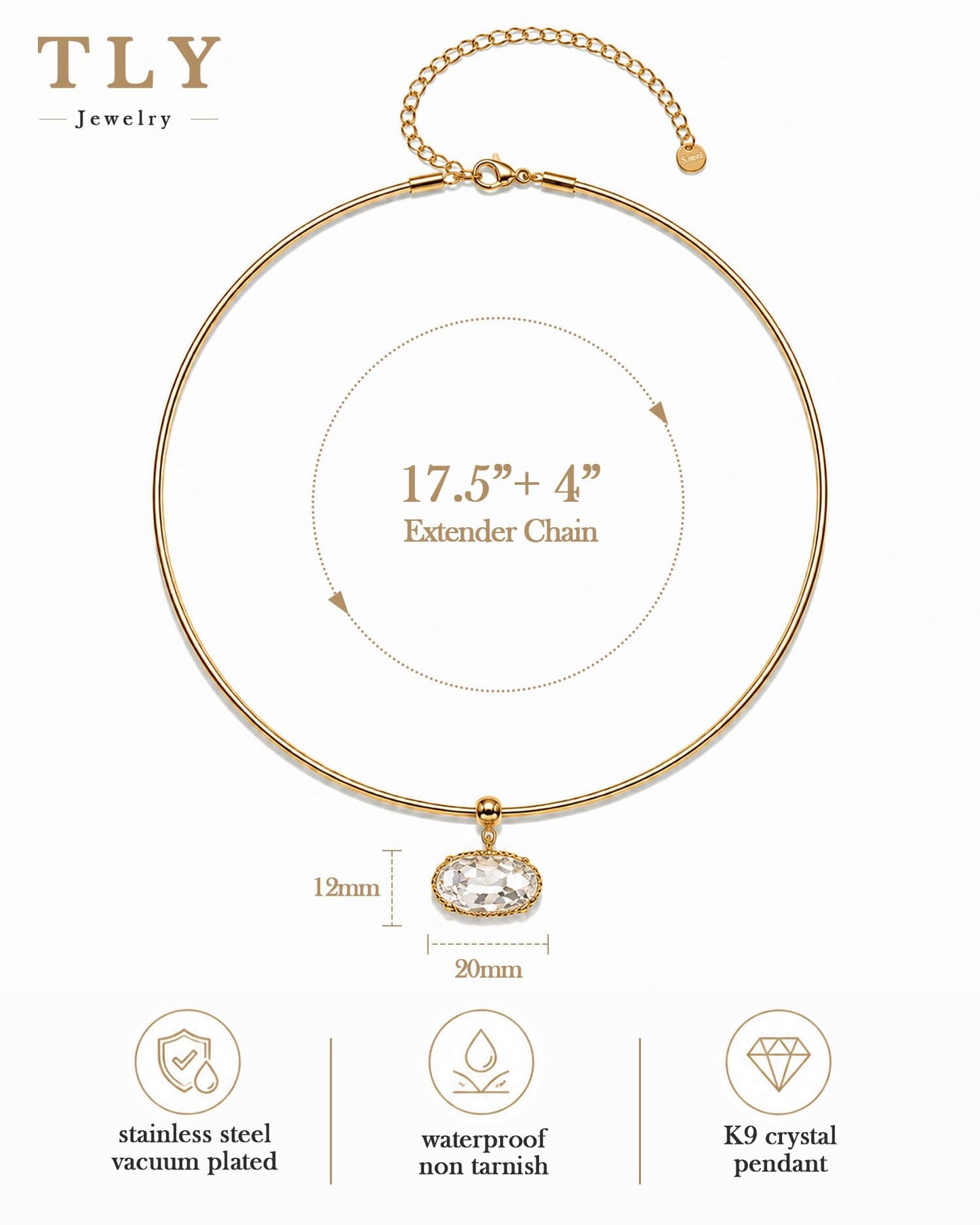 TLY Collar Choker Necklace for Women Trendy Non Tarnish 18K Gold Plated Dainty Wire Choker Cubic Zirconia Pendant Necklace Waterproof Cute Fashion Simple Necklace Stack Womens Jewelry Gift