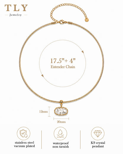 TLY Collar Choker Necklace for Women Trendy Non Tarnish 18K Gold Plated Dainty Wire Choker Cubic Zirconia Pendant Necklace Waterproof Cute Fashion Simple Necklace Stack Womens Jewelry Gift
