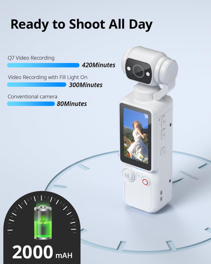 Vlogging Camera, Mini Camcorder, Portable Handheld Video Camera | Mini camcorder with 180° rotating lens, 7-hour battery, 32GB card, one-button recording for travel and daily moments