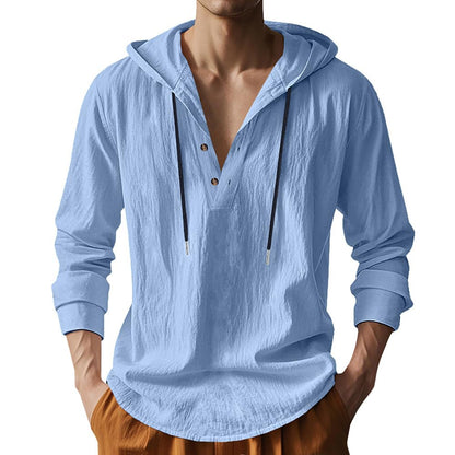 Mens Cotton Linen Hoodies Long Sleeve Button Down Shirts Casual Hawaiian Beach Yoga Sweatshirts