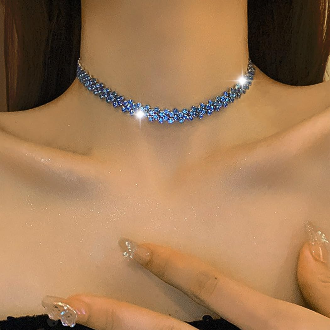 JEAIRTS Rhinestone Choker Necklace Gold Diamond Neck Chain Costume Jewelry
