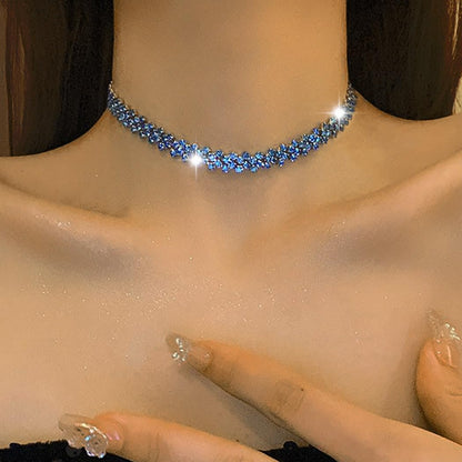 JEAIRTS Rhinestone Choker Necklace Gold Diamond Neck Chain Costume Jewelry