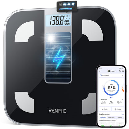 RENPHO Smart Scale for Body Weight, Tempered Glass Bathroom Digital Scale with BMI, Body Fat, Bluetooth Fitness Equipment Sync with Apps Accurate for Weight Loss, Home Use, 400 lbs – Elis 1