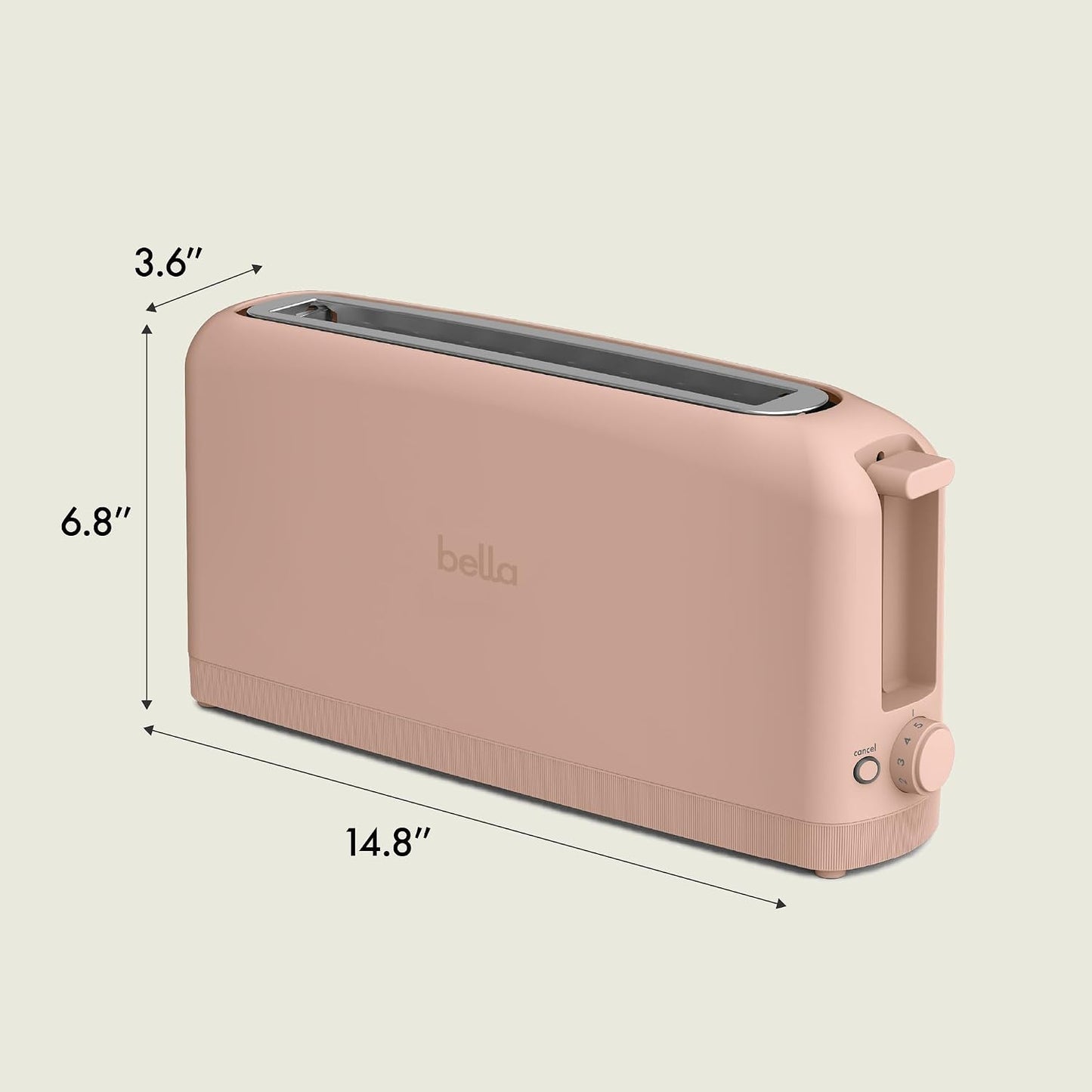bella 2 Slice Slim Toaster, Fits-anywhere™ Kitchenware, 6 Setting Shade Control with Reheat & Cancel Buttons, Fits sourdough, 10” Long Slot, Anti Jam & Auto Shutoff, 900 Watt, Oatmilk