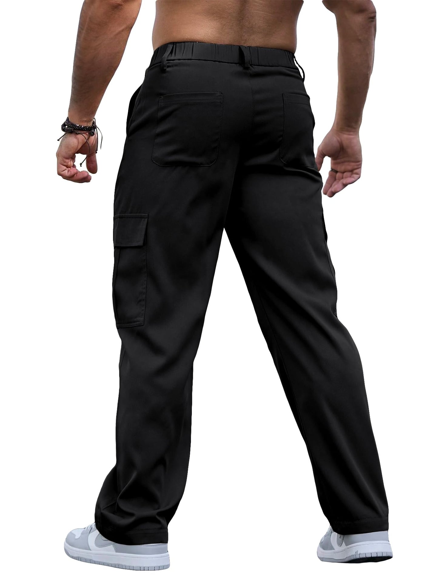 Comdecevis Mens Casual Cargo Pants Baggy Straight Leg Sweatpants with Large Flap Pockets Hiking Sports Trousers