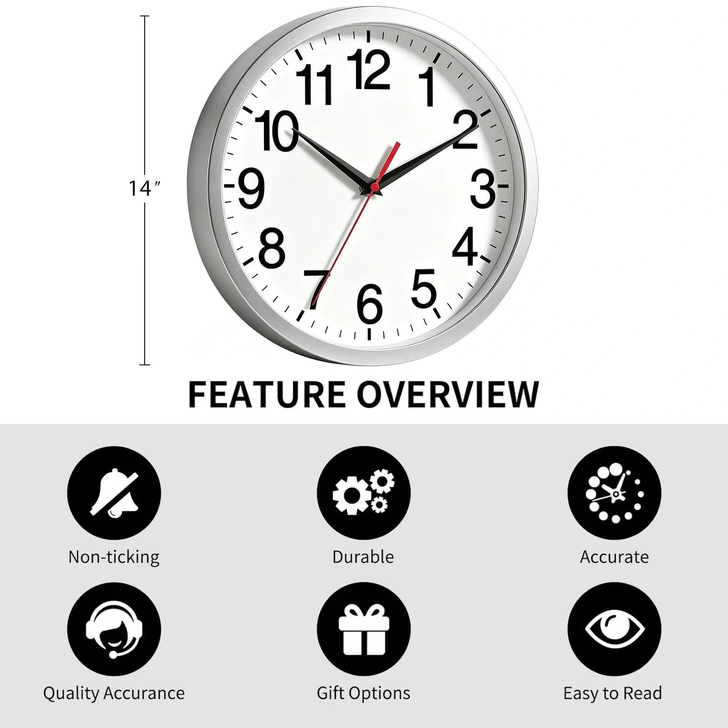 Rohioue Wall Clock Modern 8 Inch Battery Operated Silent Non Ticking Small Analog Clock for Living Room Office Home Bedroom Kitchen Bathroom(Black)