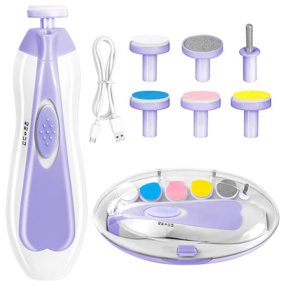 Electric Nail File Drill for Baby No Sharp Claws Hurt, 6 in 1 Safety Cutter Trimmer Clipper for Toes and Fingers (Blue)