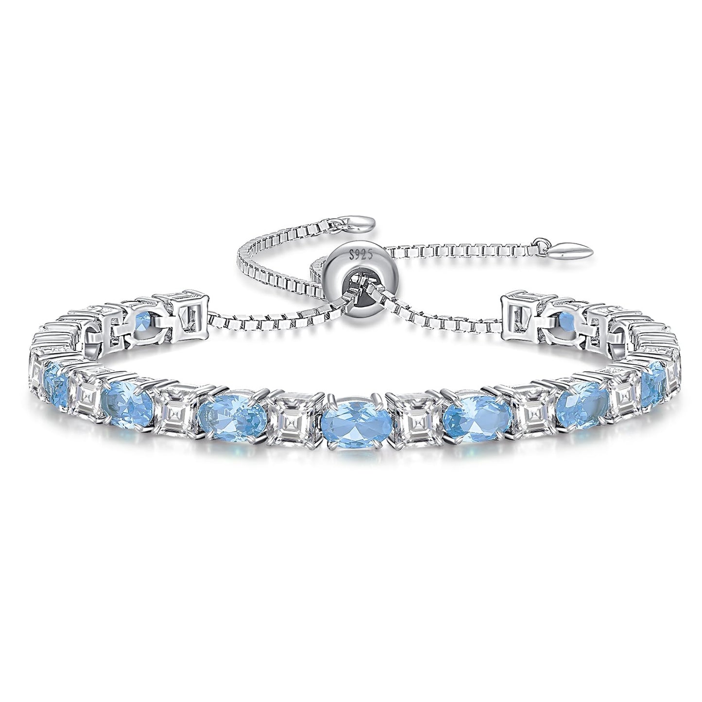 Sterling Silver Birthstone Bracelets for Women White Gold Tennis Bracelets Adjustable Chain 6-9 Inchs Jewelry Hypoallergenic Anniversary Birthday Gifts for Women Mom Wife Her