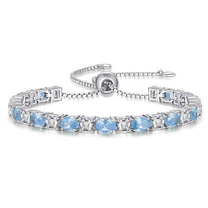 Sterling Silver Birthstone Bracelets for Women White Gold Tennis Bracelets Adjustable Chain 6-9 Inchs Jewelry Hypoallergenic Anniversary Birthday Gifts for Women Mom Wife Her