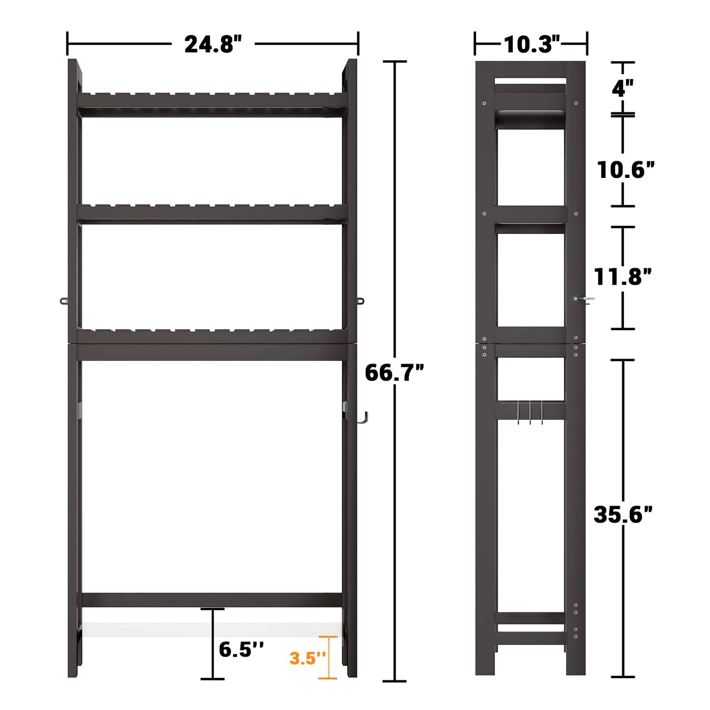 Homykic Over The Toilet Storage, Bamboo Over Toilet Bathroom Organizer Rack, Freestanding Bathroom Shelves Above Toilet Storage with 3 Hooks, Bathroom Space Saver, No Rust, Easy to Assemble, White