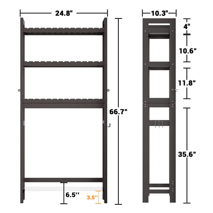 Homykic Over The Toilet Storage, Bamboo Over Toilet Bathroom Organizer Rack, Freestanding Bathroom Shelves Above Toilet Storage with 3 Hooks, Bathroom Space Saver, No Rust, Easy to Assemble, White