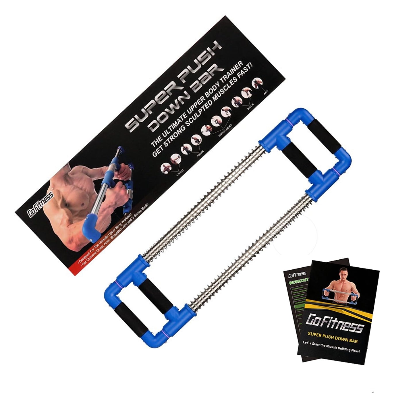 GoFitness Push Down Bar, Chest Exerciser at Home Workout Equipment | Upper Body Strength Trainer for Chest, Arm, Shoulder, Back and Abs, Home Fitness Equipment