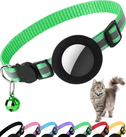 Airtag Cat Collar Breakaway, Cat Collar with Air Tag Holder(Black) | Safety Breakaway Buckle, Reflective Strip, Lightweight, Bell, 0.4 Inches in Width, Adjustable Size to Fit Different Cats