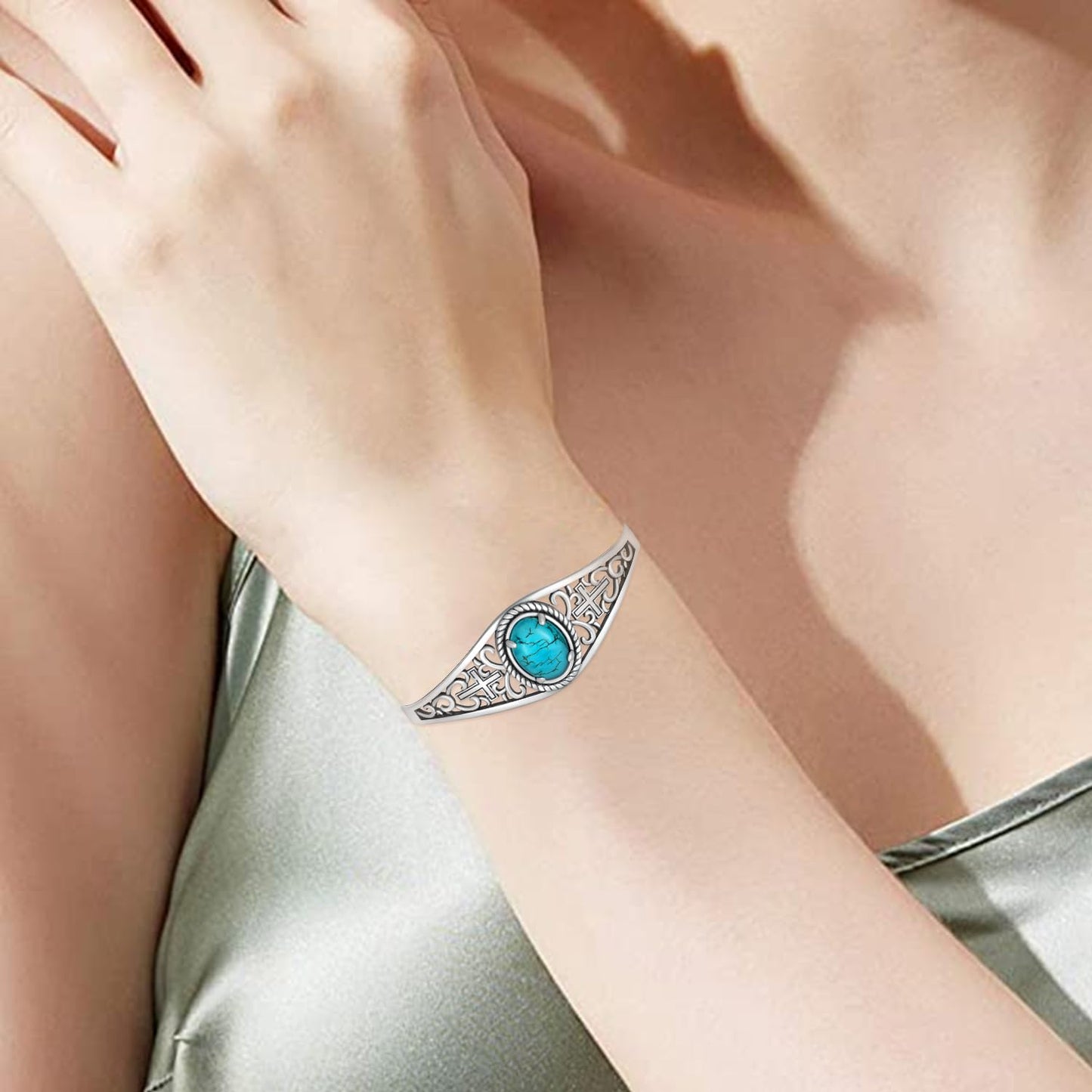 Genuine Turquoise Bracelet for Women 925 Sterling Silver Real Turquoise Cuff Bracelet Vintage Western Jewelry for Women