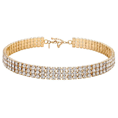 Zealmer 3 Row Rhinestone Choker Necklace for Women 18K Gold Plated