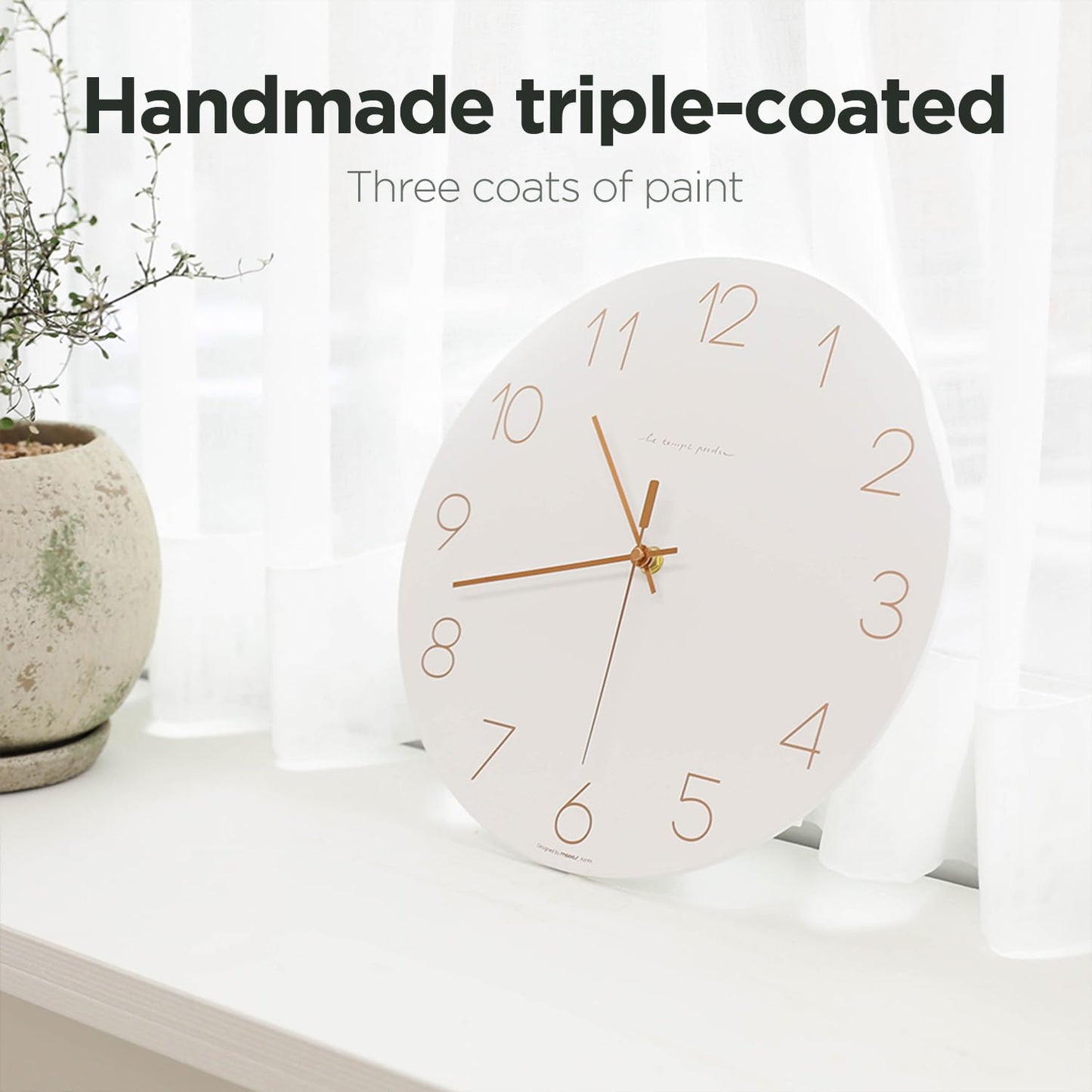 mooas Wooden Frame Flatwood Wall Clock,12" Non-Ticking Sweep Movement Decorative Battery Operated Wall Clock for Home Living Room Kitchen Bedroom Office School (Dark Brown)