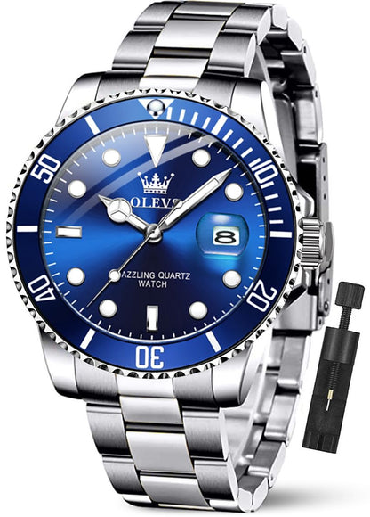 OLEVS Luxury Watches for Men Big Face Stainless Steel Business Dress Analog Quartz Watch with Day Waterproof Luminous Mens Wrist Watch