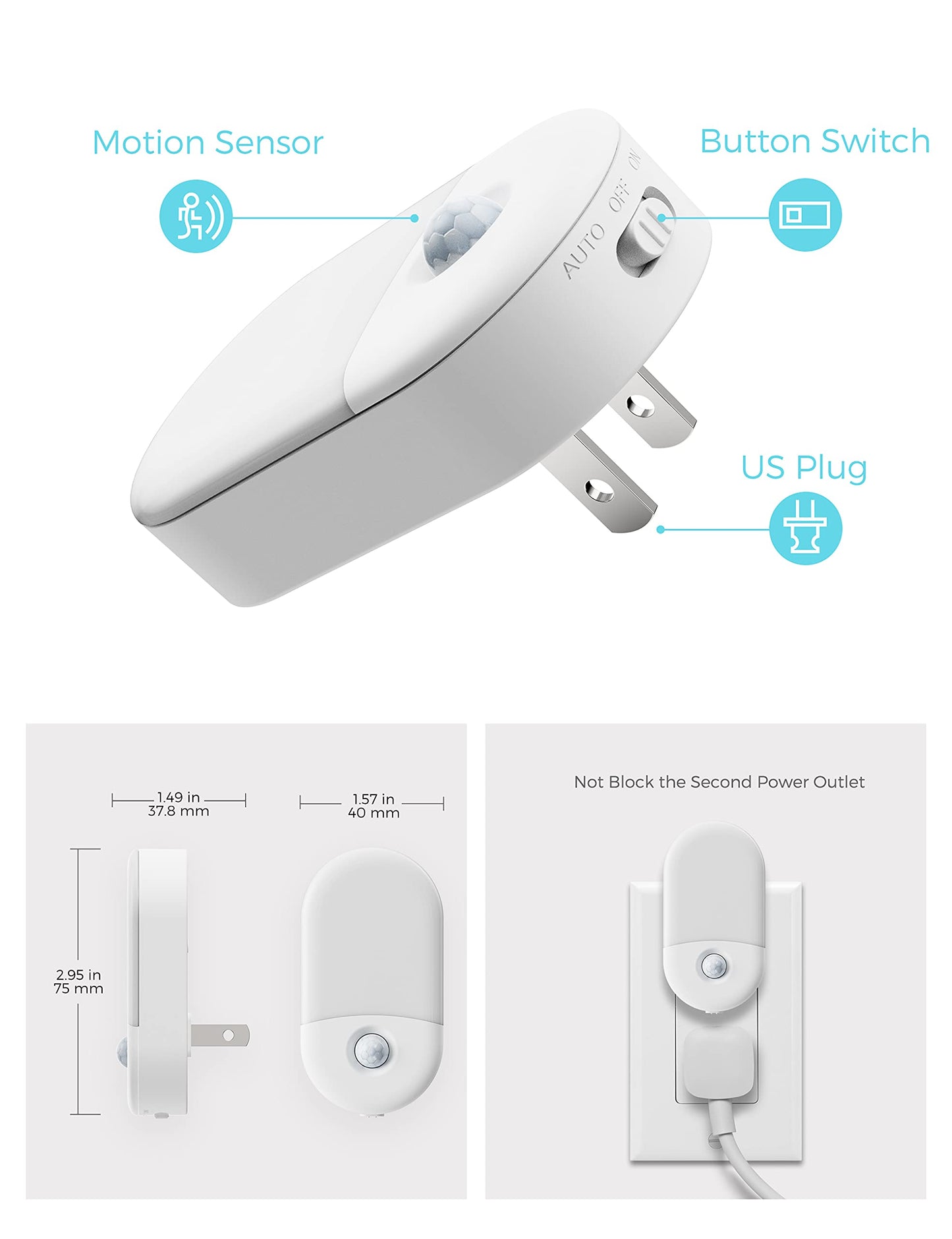 L LOHAS LED Motion Sensor Night Light, 2Pack, Motion Activated Night Light, Night Lights Plug into Wall Motion Sensor, 3000K Warm White, Adjustable Brightness 30/60LM, for Kids Adults Bathroom Bedroom