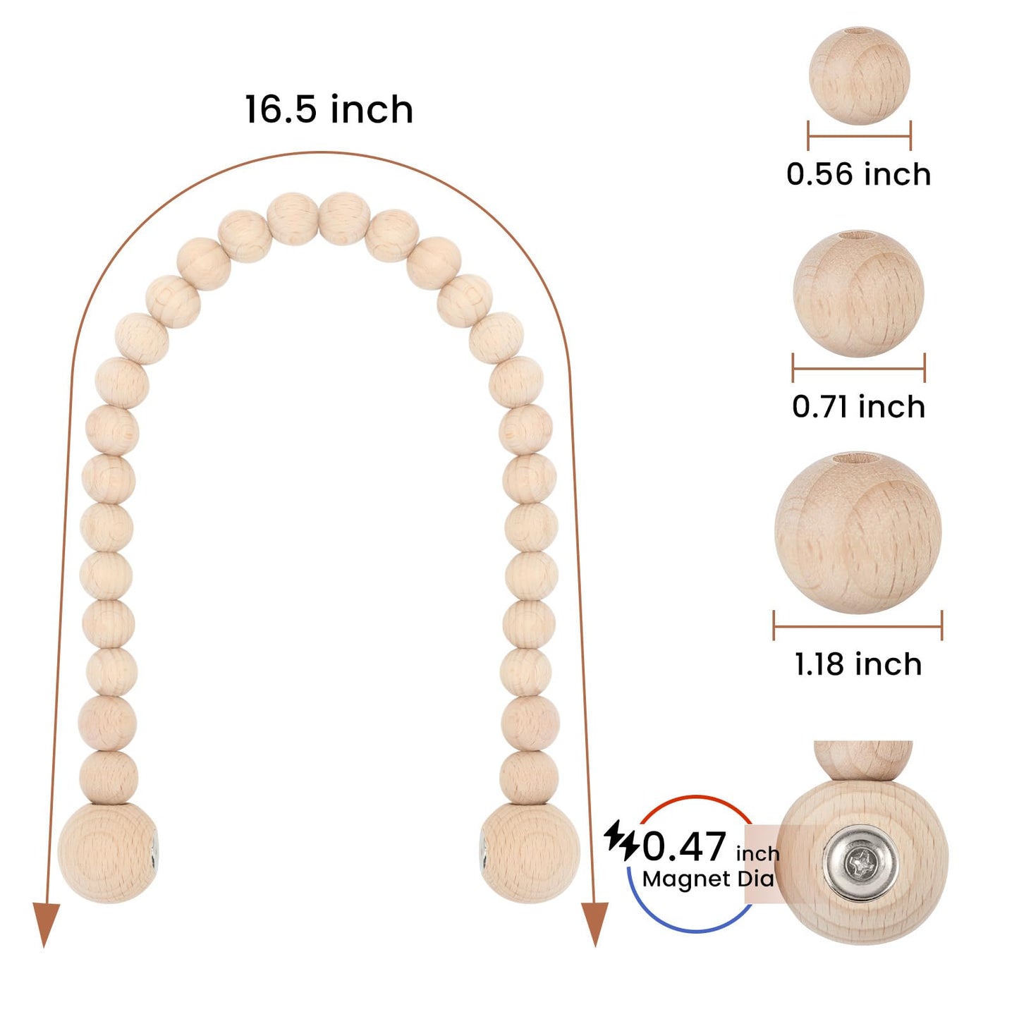 KLOGTSIND Magnetic Curtain Tiebacks, Curtain Holdbacks for Curtains 2 Pack, Wood Bead Curtain Holders for Boho Bedroom Decor, Baby Nursery Decor, Farmhouse Decor
