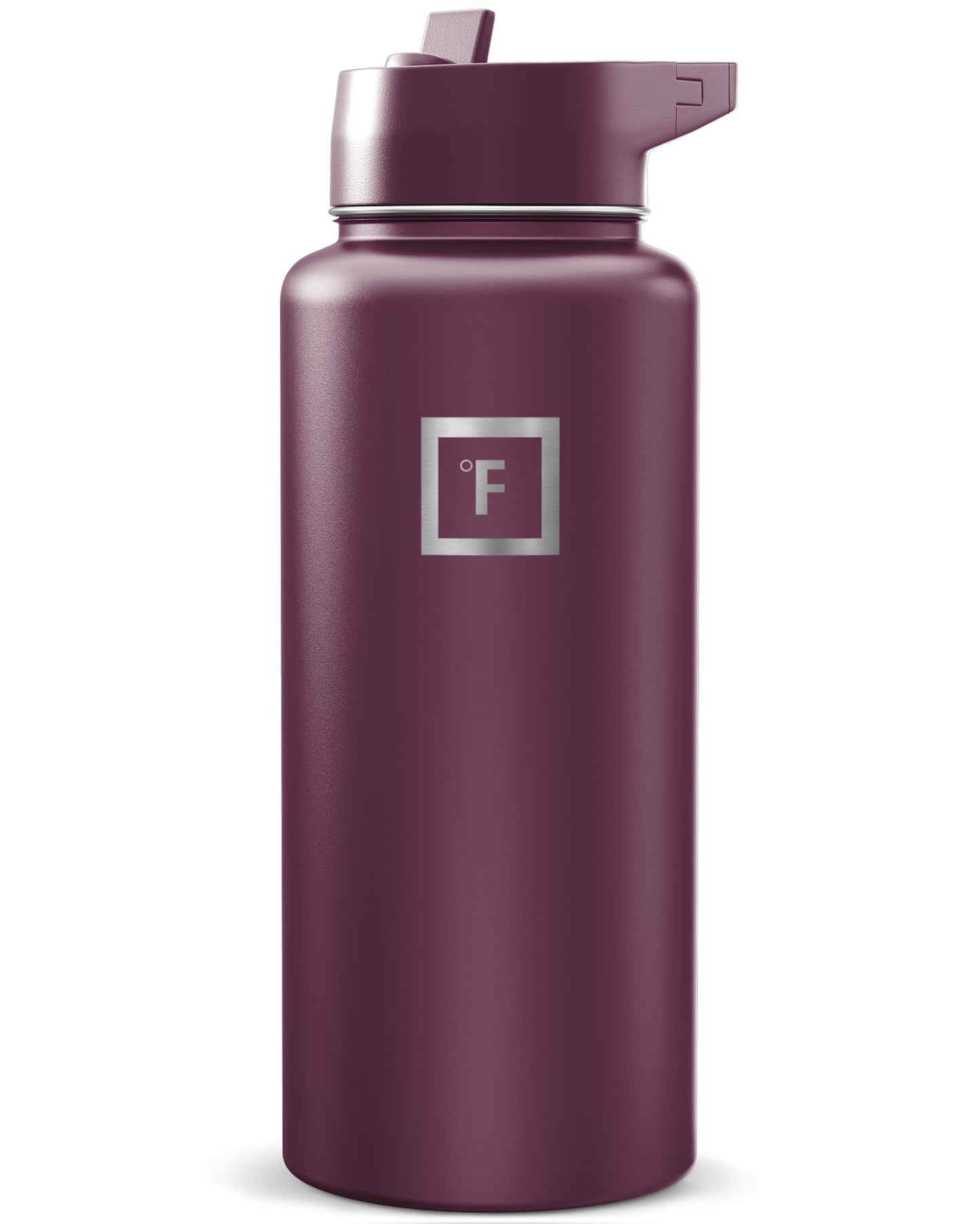 IRON °FLASK Camping & Hiking Hydration Flask with Straw, Wide Mouth Insulated Stainless Steel Sports Water Bottle - Midnight Black 24 oz - Straw (1 Lid)