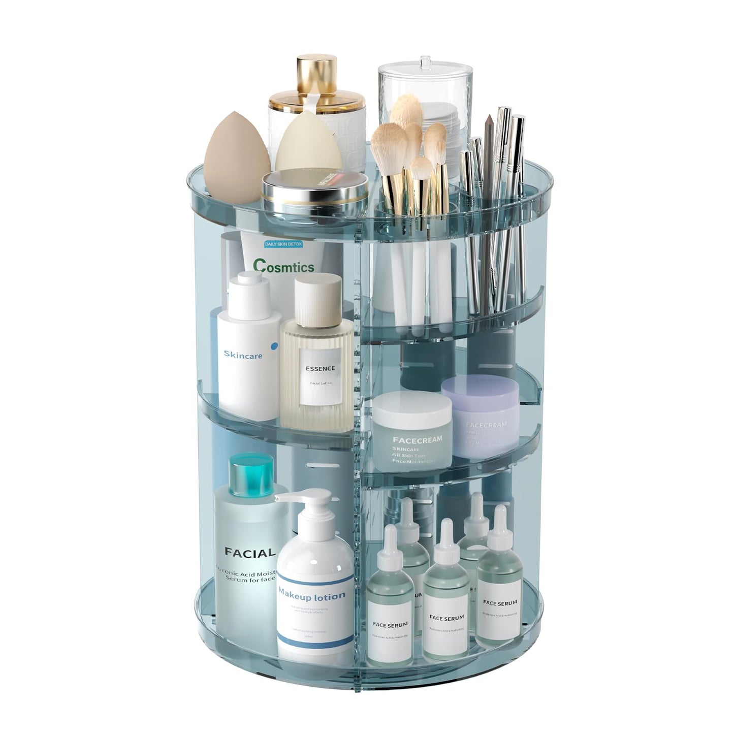 Rotating Makeup Organizer, DIY 8 Adjustable Layers Spinning Skincare Storage, Cosmetic Display Case with Brush Holder and Perfume Tray, Multi-Function Vanity Bathroom Countertop Organizer Black