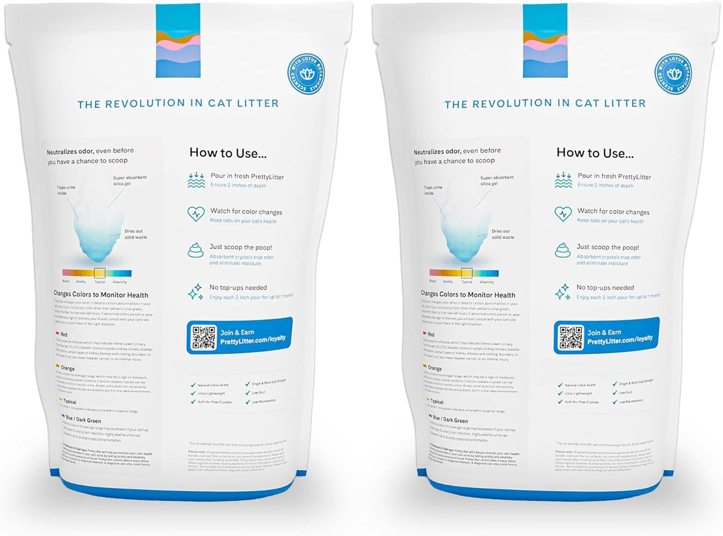 PrettyLitter Health Monitoring Cat Litter (Unscented, Non Clumping) | Lightweight & Low Tracking, Color Changing Silica Gel Crystals, Advanced Odor Control — 6 Lbs, Pack of 2 (Up to 2 Month Supply)