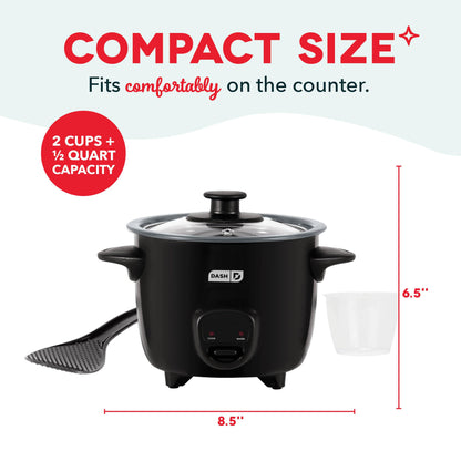 Dash Mini Rice Cooker | Small Rice Maker, 2 Cups Cooked / 1 Cup Uncooked, Ceramic Nonstick Removable Pot, Keep Warm Function, Compact and Portable for Dorm, Travel, Single Serve, Aqua