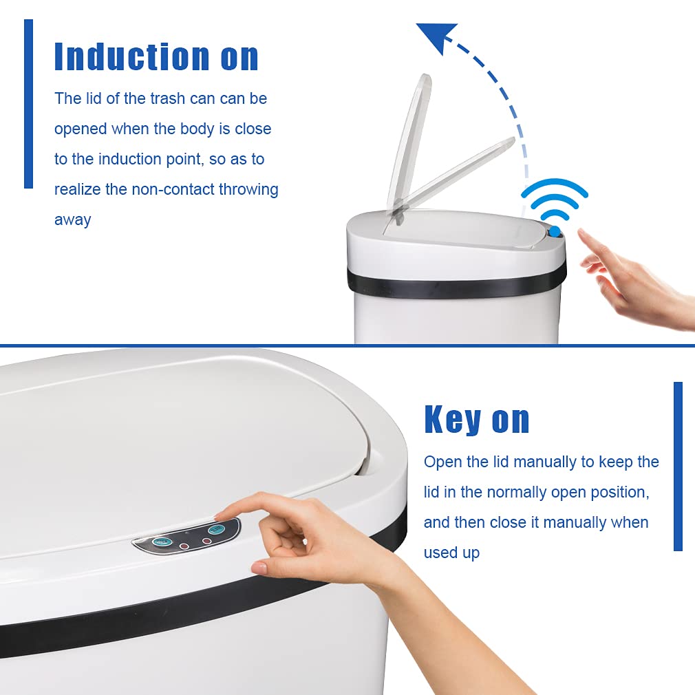 BestOffice | 13 Gallon Trash Can with Lid | Automatic Touchless Garbage Can | Odor Control | Modern Oval Design | Easy to Clean | Stainless Steel | Fits Any Kitchen, Bathroom, Office or Home