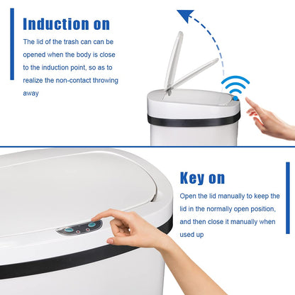 BestOffice | 13 Gallon Trash Can with Lid | Automatic Touchless Garbage Can | Odor Control | Modern Oval Design | Easy to Clean | Stainless Steel | Fits Any Kitchen, Bathroom, Office or Home