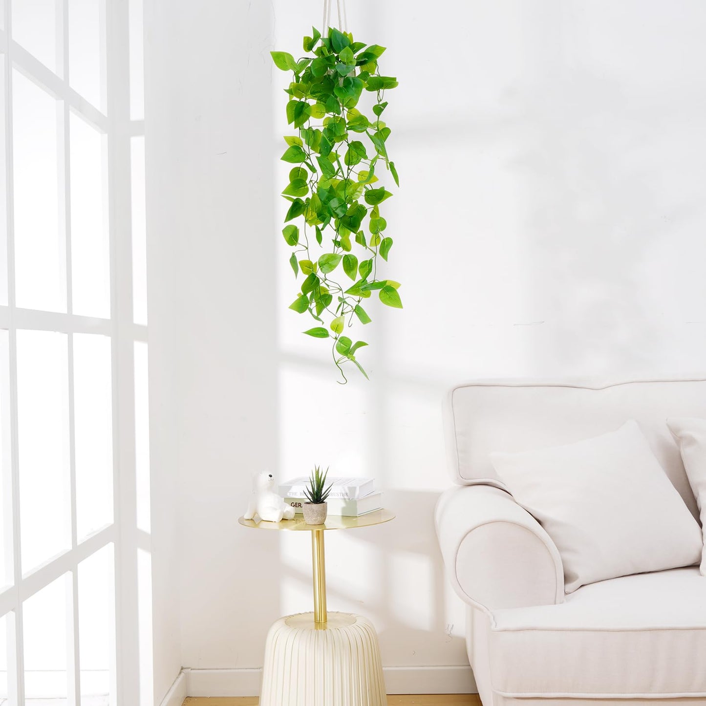 BLEUM CADE Fake Hanging Plants, 2pcs Artificial Pothos Vines Faux Plants Greenery for Wall Home Living Room Office Indoor Outdoor Decor (No Baskets)