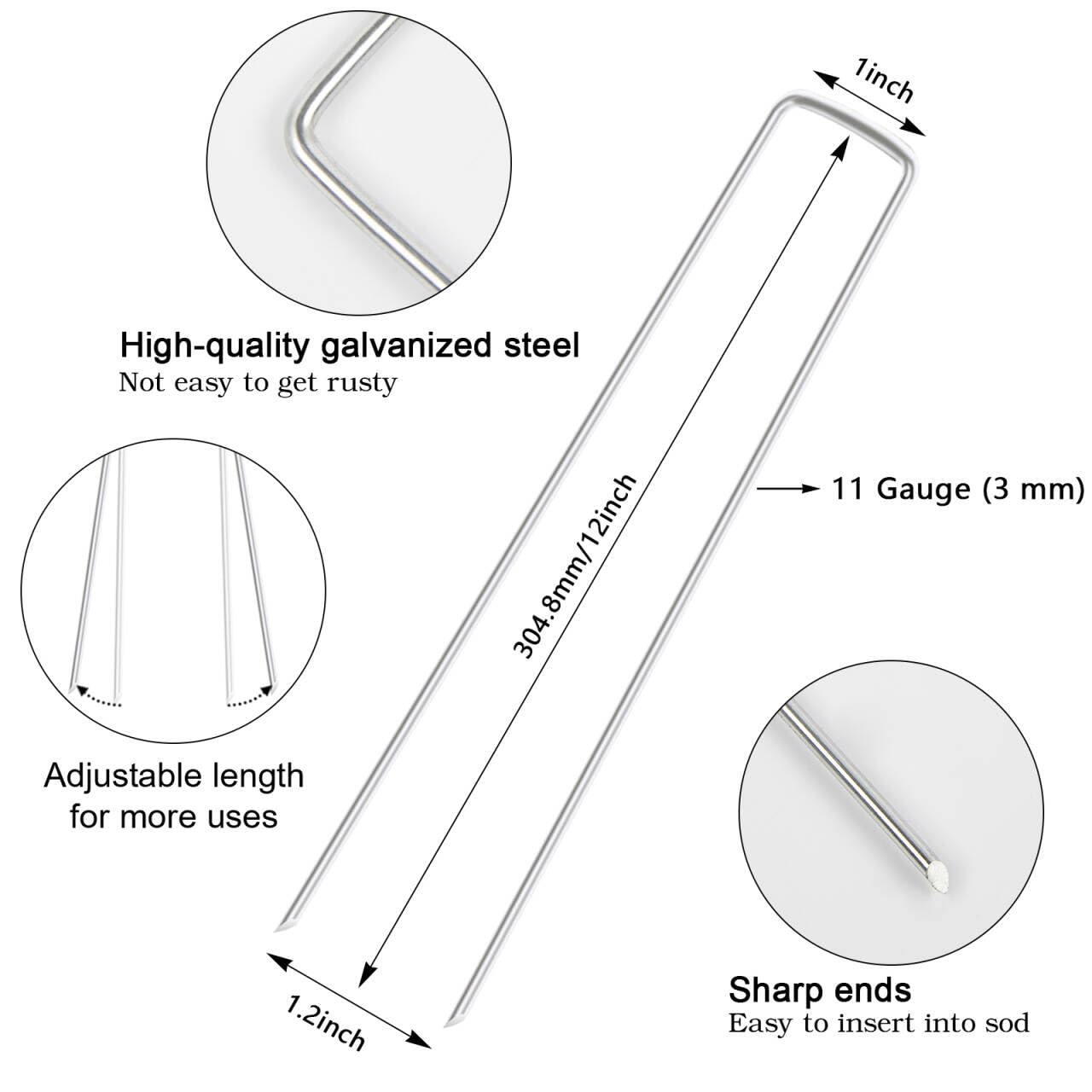 FEED GARDEN 6 Inch 50 Pack Hot-dip Galvanized Landscape Staples Plant Cover Spikes 11 Gauge Tent Stakes Garden Stakes Landscaping Fabric SOD Pins Yard Pins for Decoration Weed Barrier Fabric