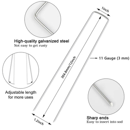 FEED GARDEN 6 Inch 50 Pack Hot-dip Galvanized Landscape Staples Plant Cover Spikes 11 Gauge Tent Stakes Garden Stakes Landscaping Fabric SOD Pins Yard Pins for Decoration Weed Barrier Fabric