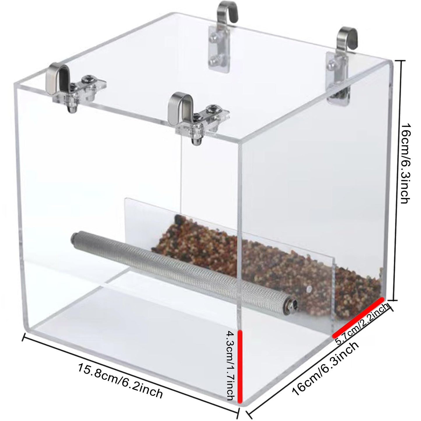 No Mess Bird Feeder for Cage, Automatic Acrylic Bird Feeder Seed Catcher Tray Cage with Stainless Steel Hooks for Small Parrots Canary Parakeet Budgerigar Crested Cockatiel Lovebird (Small)