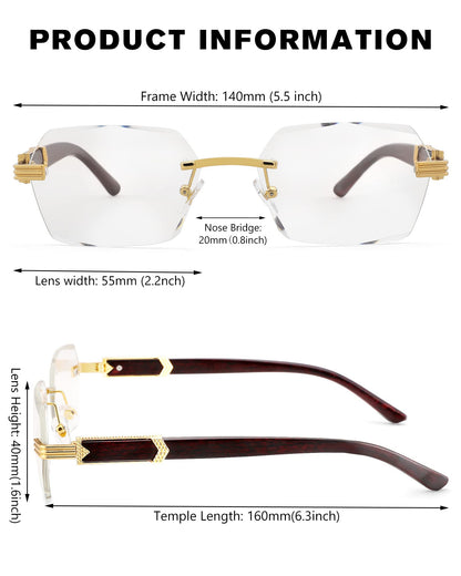 Pro Acme Rimless Rectangle Sunglasses for Men Women Hexagon Shade Eyewear Frameless y2k Glasses