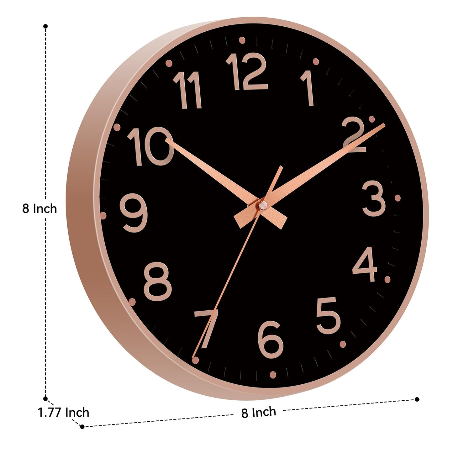 Roymnie Wall Clock Green, Silent Wall Clocks Battery Operated 8 Inch-Modern Non Ticking Analog Clock Decorative for Kitchen Office Bathroom Bedroom(Gold)