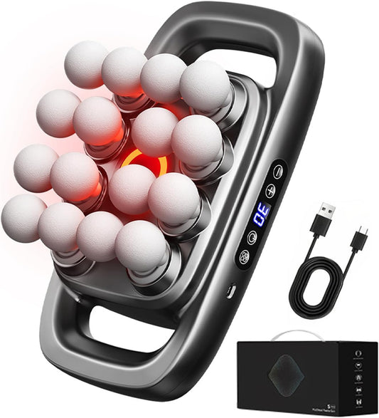 16 Head Deep Tissue Back Massager for Pain Relief, Multi Head Massager for Neck Shoulder, Massage Cushion with Red Light, Adjustable Intensity for Chair Home Office Car, Gifts for Men