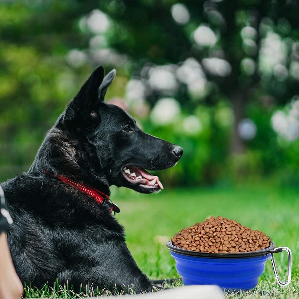 Dog Bowl Pet Collapsible Bowls, 2 Pack for Cats Dogs, Portable Pet Feeding Watering Dish for Walking Parking Traveling with 2 Carabiners (Small, Blue+Green)