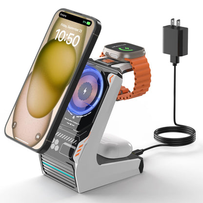 JoyGeek 3 in 1 Charging Station for Apple Devices, Wireless Charger Stand for iPhone 17/16/15/14/13/12/11/SE/X Pro Max Plus - Apple Watch 11/10/9/Ultra 2/8/SE/7/6/5 - AirPods Pro 2/3/2